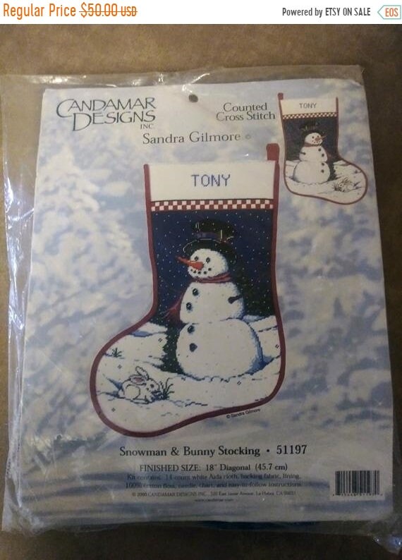 Candamar Designs Snowman & Bunny Stocking Christmas | Etsy