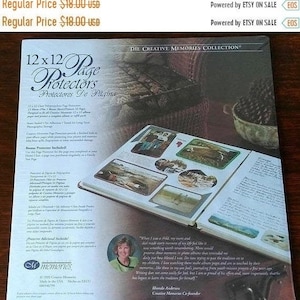 May include: A package of 12x12 page protectors for scrapbooks. The package features the text "12x12 Page Protectors" and includes an open scrapbook with photos. The Creative Memories Collection is also noted.