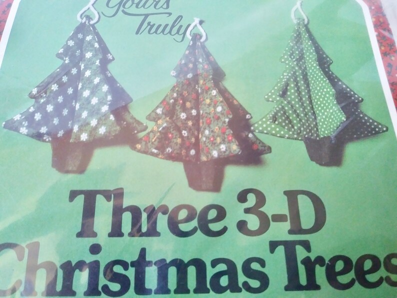 Fabric Christmas Trees Set of Three 3-D Christmas Tree Ornaments On Sale Yours Truly Ornament Kit Vintage 1978 and Sealed