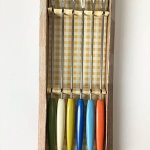 Vintage Colored Handle Fondue Forks - Set of 6