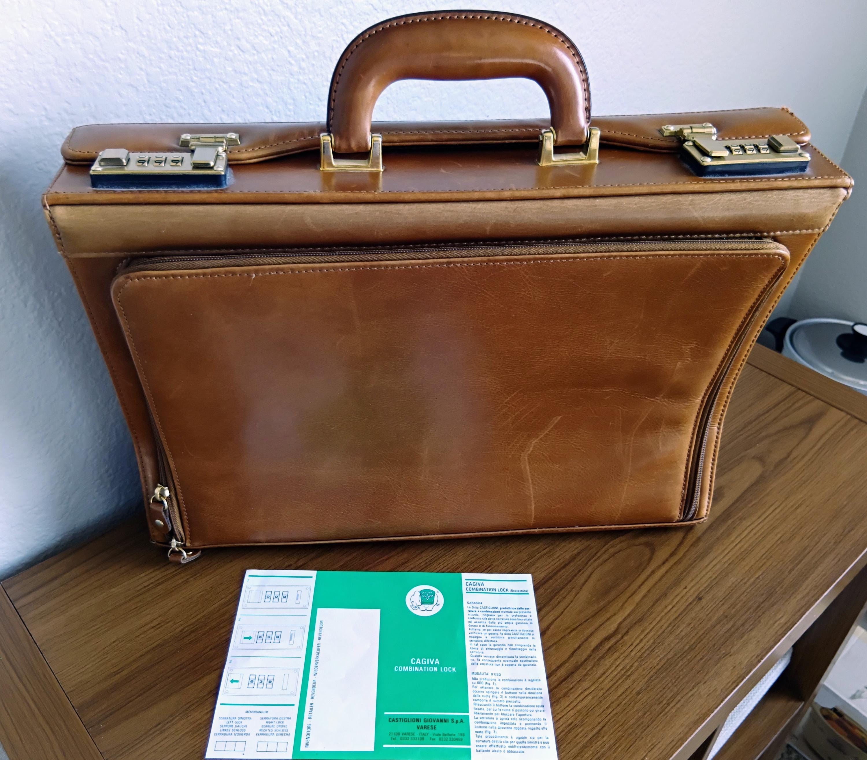 Vintage Italian Leather Briefcase Attache - Castiglioni Giovanni