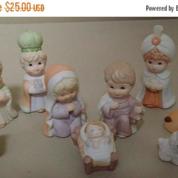 On Sale Russ "O Holy Night", Porcelain Nativity Set, Children Nativity, 2-3" Figures, Vintage Christmas, Original Box, Christmas Nativity