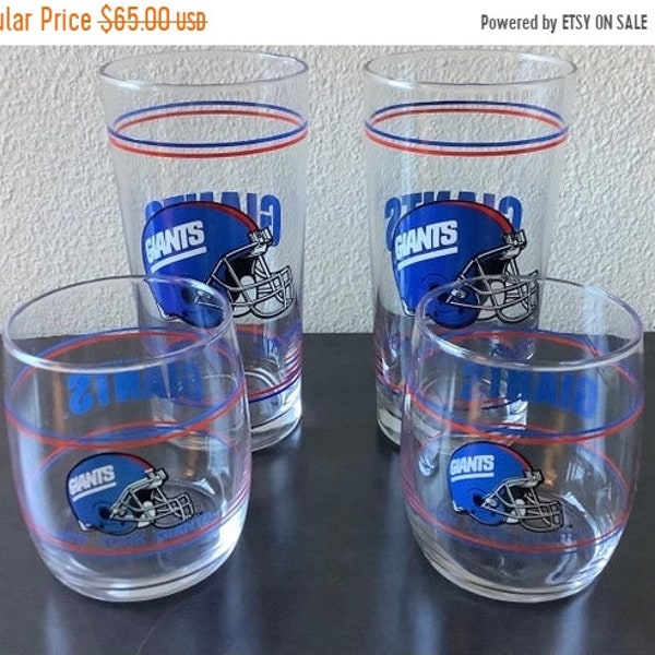 On Sale Vintage New York Giants Drinking Glasses Tumblers - 2 Beer and 2 Old Fashioned