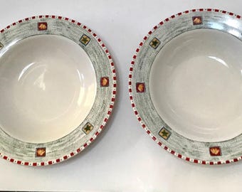 Vintage and NEW - Gibson "Snowman" Set of 2 Large Rim Soup Bowls - 9.25"