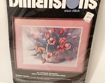 Dimensions "Spring Tulips" - No Count Cross Stitch Kit 3614 - Vintage and NEW Sealed
