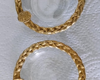 Princess House Vintage Vanity Ashtray - Set of 2 -  Glass w/Gold Tone Brass Rope Trim