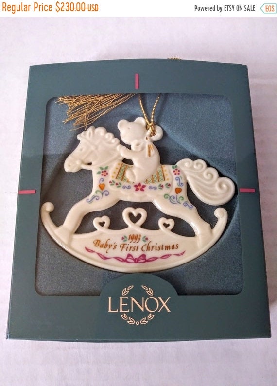 1993 Lenox Baby's First Christmas Rocking Horse and Teddy Bear Christmas  Ornament, Original Box
