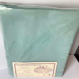 Tara Handcrafts - Queen's Linen Tablecloths - 60" x 102" - Sage Green - Cotton/Poly - Vintage and NEW
