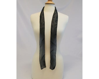 Long Black Sheer Chiffon Skinny Scarf or Hair Tie