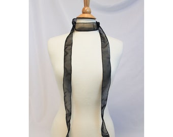 Extra Skinny Long Black Sheer Chiffon Scarf or Hair Tie