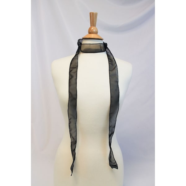 Extra Skinny Long Black Sheer Chiffon Scarf or Hair Tie