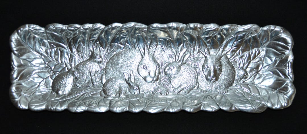Vintage Arthur Court Cast Aluminum Bunny Rabbit With Leaves Tray ...