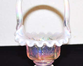 Vintage Fenton Pink Compote Opalescent Crimped Edge Fine Cut