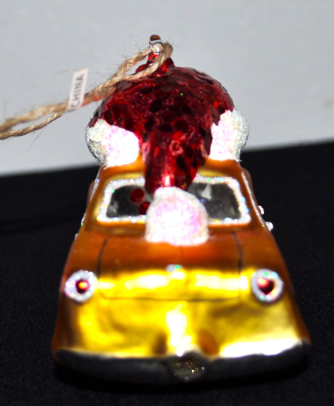 Pottery Barn Taxi Car Christmas Ornament 2013 NYC Taxi With Red Glitter