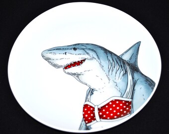 West Elm Rachel Kozlowski Animal Dapper Bikini Shark Plate 8 3/4"