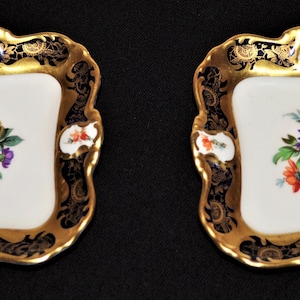 2 Lidner Kueps Bavaria Atrgold Kandarbeit Echt Cobalt Square Pin Dish Plates