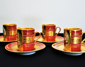 4 Sets Antique Royal Vienna Dresden Porcelain Demitasse Cup & Saucer Different Portraits of Ladies