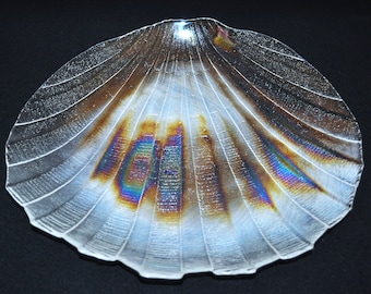 Beautiful Vintage Kamei Craft Japan Iridescent Clear Glass Shell Dish Serving Plate 11.75&quot; 3 available