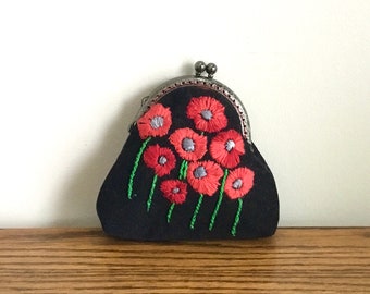 Embroidered change/coin purse-cottage core