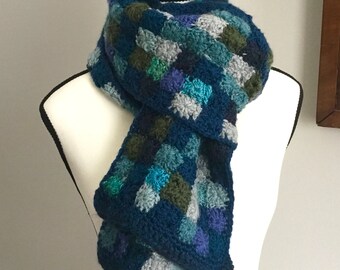 Wool scarf-women-boho blue scarf- handmade in Canada