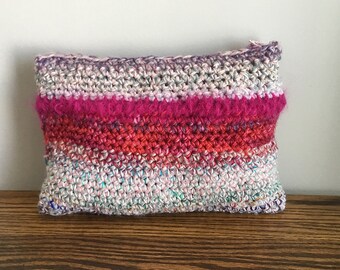 Valentine pink wool clutch purse/ cosmetic bag/ cottagecore