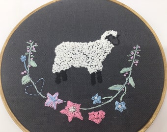 Embroidered Sheep for nursery, baby shower gift.