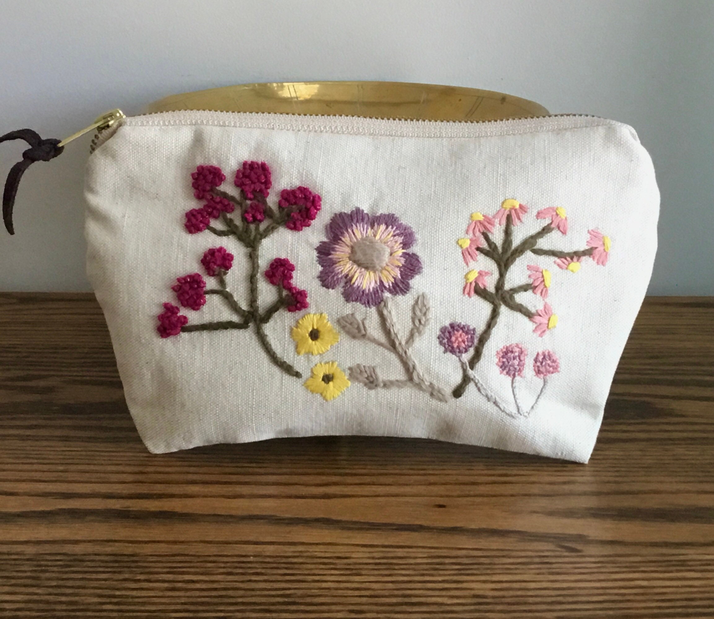 Embroidered cosmetic bag/clutch purse. Cottage core gift Etsy