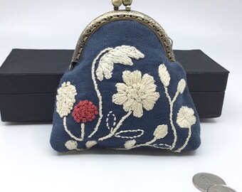 Valentine’s gift.  Embroidered coin/change purse.  Handmade in Canada