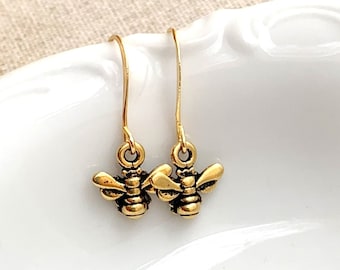 Honeybee Earrings - Bee Earrings - Dainty Earrings - Petite Earrings - gold Earrings, Honey Bee Earrings, Minimalist earrings, Gift for girl