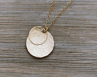 Sun and Moon Necklace - Gold and Silver Disc Necklace, Mixed Metal Necklace, Minimalist Necklace - Circle Necklace - Gold and Silver Pendant