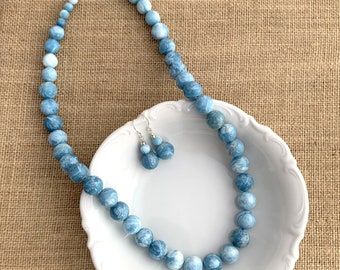 Larimar Necklace - Blue Necklace - Chunky Necklace - Statement Necklace, Boho Necklace - Beach Wedding Necklace, Beaded Necklace, Larimar