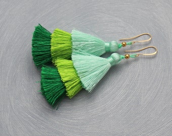 Green tassel earring | Etsy