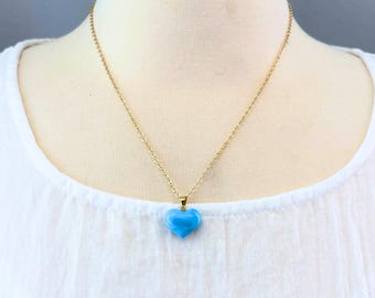 Glass Heart Pendant Necklace – Gold Chain, Colorful Dainty Jewelry