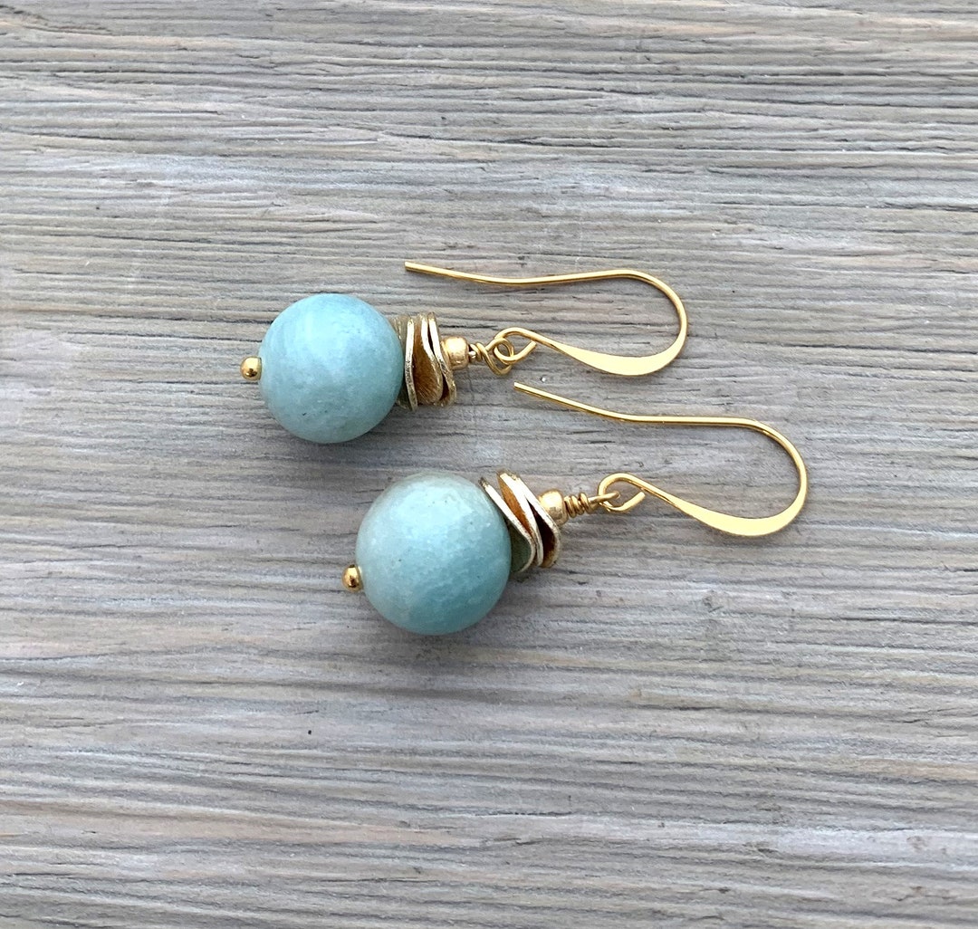 Amazonite Earrings Gemstone Earrings Blue Green Earrings Beaded ...