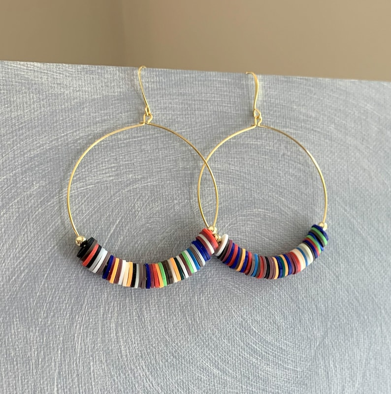 Beaded Hoop Earrings Multicolor Earrings Heishi Earrings Etsy