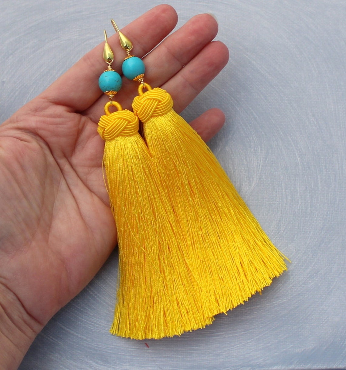 Tassel Earrings Yellow Tassel Earrings Tassle Earrings Etsy