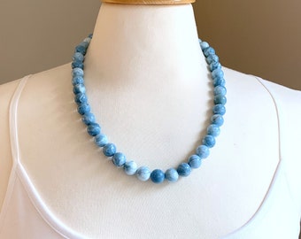 Larimar Quartz Necklace - Blue Necklace - Chunky Necklace - Statement Necklace, Boho Necklace - Beach Wedding Necklace, Beaded Necklace
