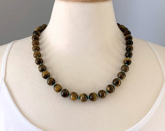 Tiger Eye Beaded Necklace: Chunky Gemstone Statement Jewelry
