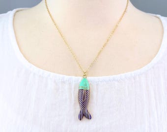Enamel Necklace - Fish Necklace - Sardine Pendant