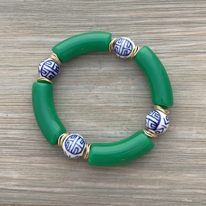 Grand Millennial,  Chinoiserie Bracelet, Stretch Bracelet, Tube Bracelet - Stacker Bracelet - Ginger Jar Bracelet - Bamboo Bracelet
