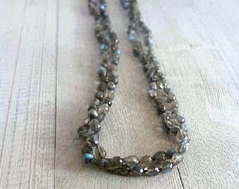 Faceted Labradorite Necklace - Double Strand Garnet Accent