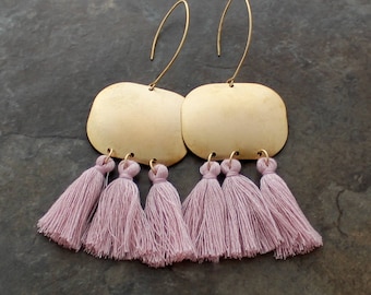 Tassel Earrings - Blush Tassel Earrings - Chandelier Earrings - Pink Tassel Earrings - Tassle Earrings - Statement Earrings, Boho Earrings
