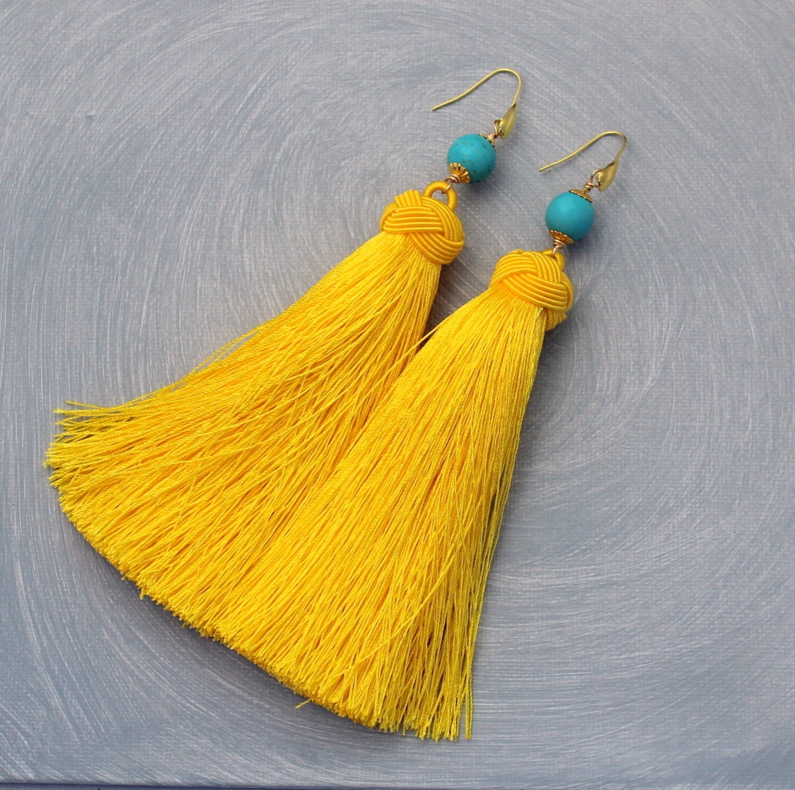 Tassel Earrings Yellow Tassel Earrings Tassle Earrings Etsy