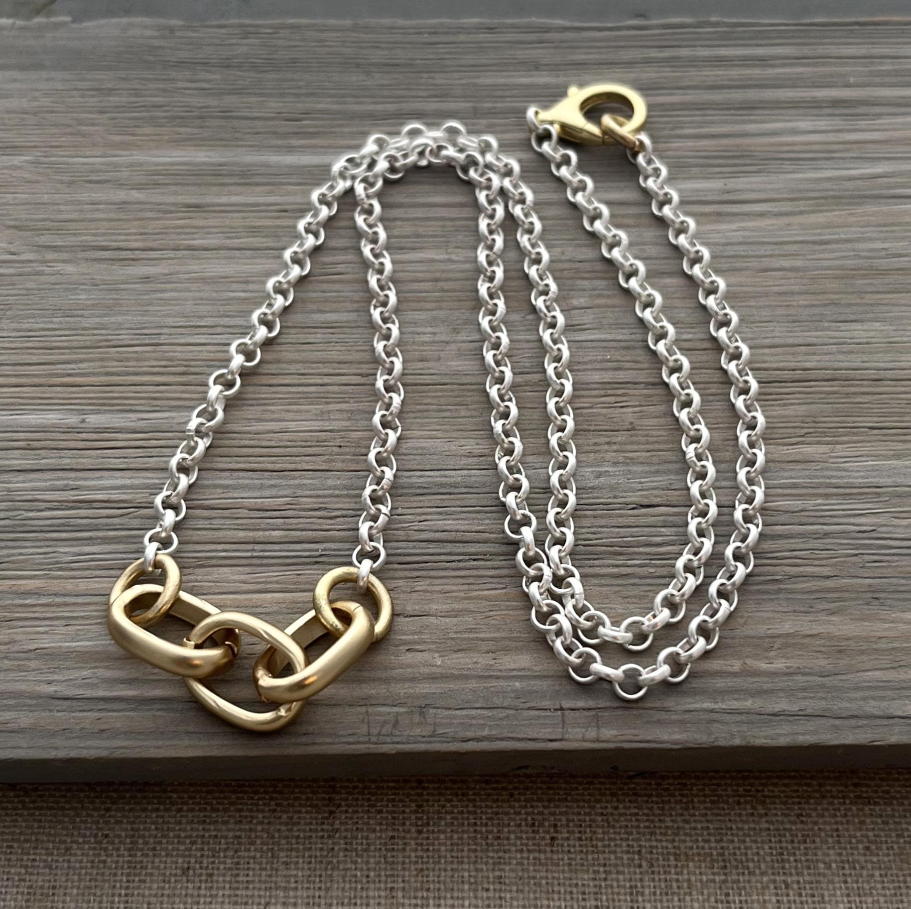 Mixed Metal Link Necklace: Matte Gold & Silver Chain