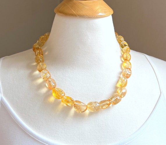 Citrine Nugget Necklace: Chunky Yellow Gemstone, Statement Necklace