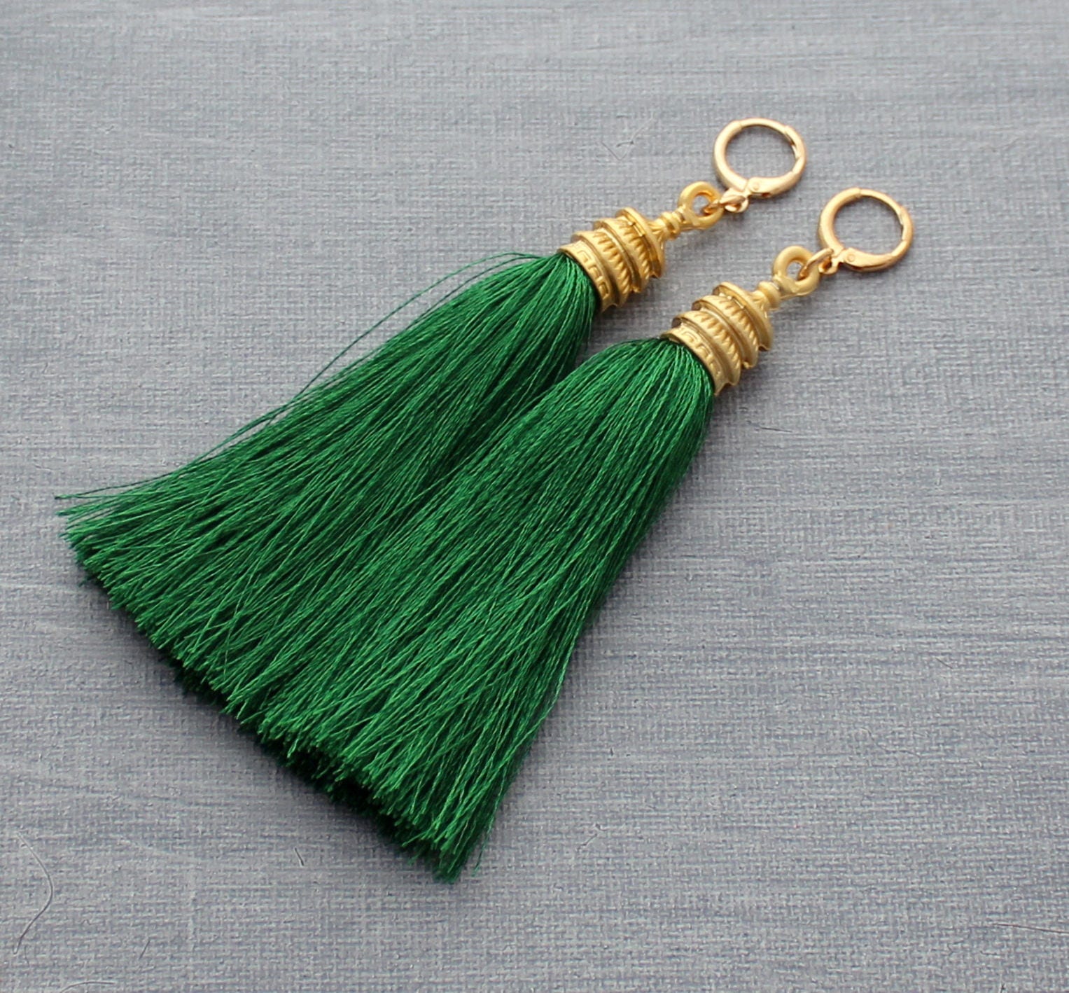 Tassel Earrings Green Tassel Earrings Gold Tassel Earrings Etsy
