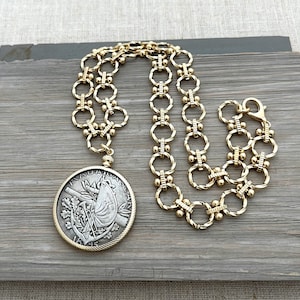 Coin Necklace, Chunky Necklace, Medallion Necklace, Madagascar Coin Necklace, Statement Necklace, Reversible Necklace, Reproduction Coin