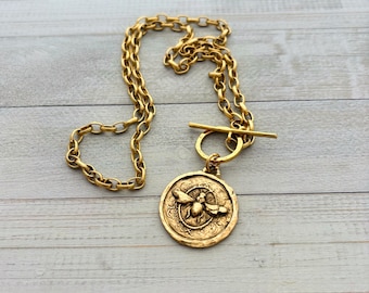 Gold coin necklace: Bee Necklace