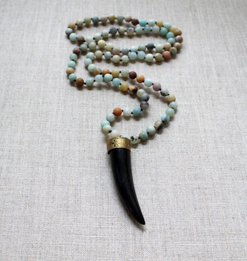 Layering Necklace Beaded Necklace Amazonite Necklace Horn Necklace Tusk Necklace Statement Necklace Boho Necklace Boho Jewelry
