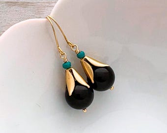 Black Onyx and Turquoise earrings
